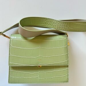 JW PEI Light Green Croc-Embossed Flap Crossbody Bag